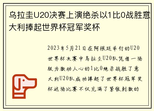 乌拉圭U20决赛上演绝杀以1比0战胜意大利捧起世界杯冠军奖杯 乌拉圭U20决赛上演绝杀以1比0战胜意大利捧起世界杯冠军奖杯