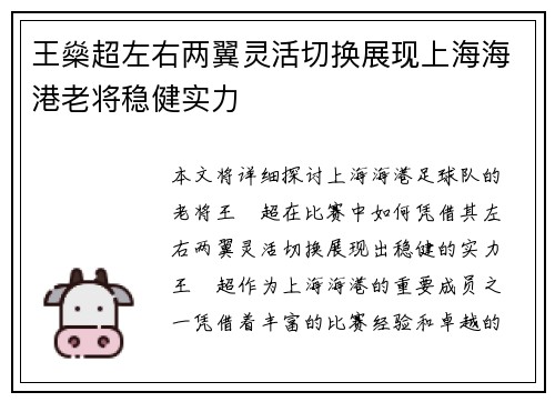 王燊超左右两翼灵活切换展现上海海港老将稳健实力 王燊超左右两翼灵活切换展现上海海港老将稳健实力